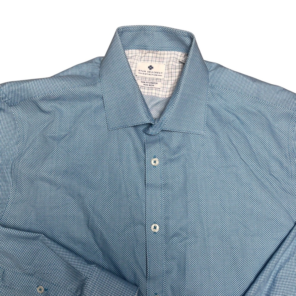 Ryan Seacrest Distinction Dress Shirt Mens 15.5 32/33 Blue Slim Fit Non Iron